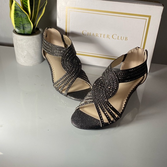 Charter Club Women's Glitter Black Sandals - Picture 1 of 2